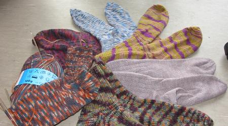 An assortment of hand-knit socks